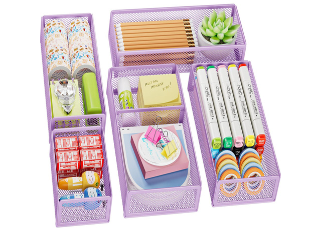 5 Pack Desk Drawer Organizer Set, Mesh Drawer Storage Trays with 1 Adjustable Divider, Desk Organizers and Accessories, 5 PCS Drawer for Office...