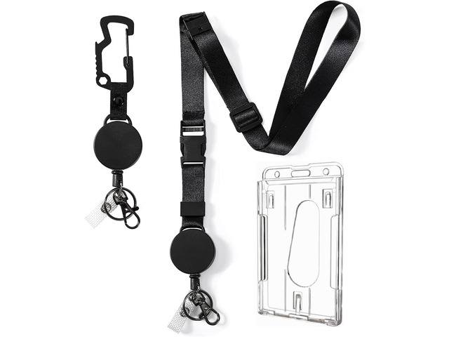 Heavy Duty Retractable Lanyard - Breakaway Lanyards for ID Badges Keys, Retractable Keychain with Upgraded Carabiner, Key Ring, and 2-Card...