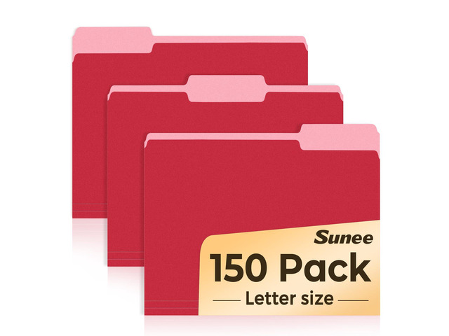 File Folders, 150 Pack Manilla Folders 8.5 x 11, Colored File Folders Home Office School Supplies for Documents Files Paper, Red