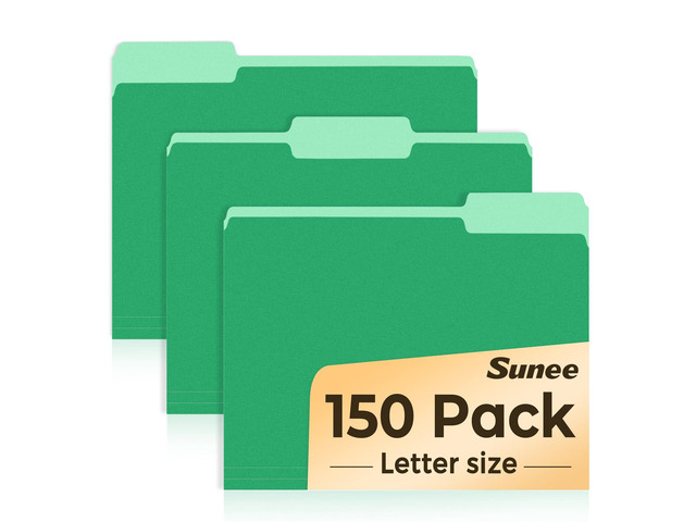 File Folders, 150 Pack Manilla Folders 8.5 x 11, Colored File Folders Home Office School Supplies for Documents Files Paper, Green