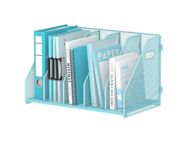 Binder Organizer, Magazine File Holder with 5 Vertical Rack, Blue Metal Desk File Organizer & Binder Holders, Magazine Organizers for Office...