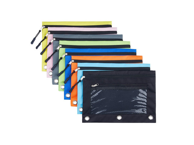 3 Ring Pencil Pouch, Binder Pencil Pouch with Zipper and Mesh Window,8pack 8colors