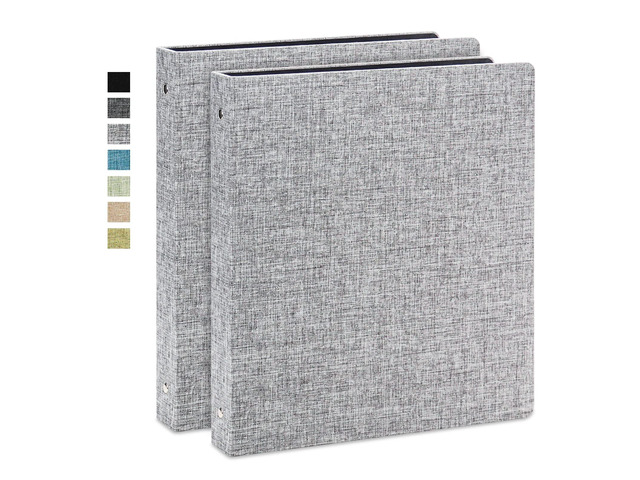 Linen 3 Ring Binder 1 Inch, Letter Size, 2 Pack, Grey Round rings, 8.5'' x 11'' paper, school office home, recipe binder, dual pockets