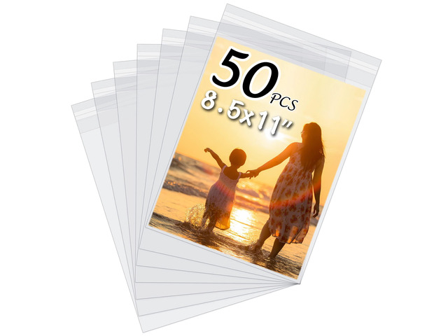 50 Pack Acid-Free Crystal Clear Sleeves Storage Bags for 8.5x11 Art Prints Pictures,Photos,Framing Mat Mattes (Bag Size: 9'x11 3/7')