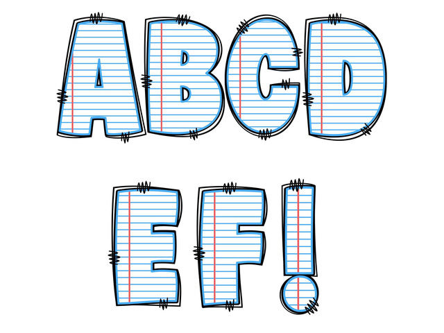 120 Pcs 7 Inch Large Bulletin Board Letters Set Blue Stripe Printing Chenille Cutout Letters Set, with Adhesive Dots for Poster Board, Party, and...