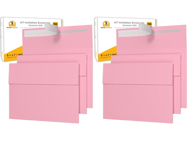200 5x7 Pink Invitation Envelopes - For 5x7 Cards - A7 - (5 ¼ x 7 ¼ inches) - Perfect for Weddings, Graduation, Baby Shower - 120 GSM - Peel, Press...