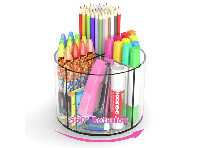 Small Pencil Organizer for Desk Acrylic Art Organizer Clear 4 Compartments Rotating Art Supply Organizer for Kid Spinning Marker Caddy Pen...