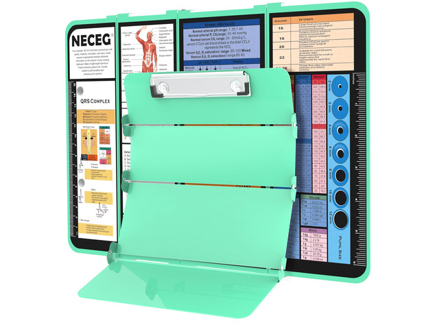 Nursing Clipboard Foldable, 4-Fold Aluminum Pocket Size, Mint Folding Clipboard with Medical Cheat Sheets, Metal Pen Clip & Privacy Protection for...