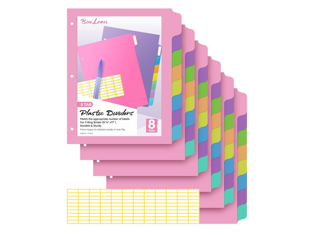 [48Pcs/6Set-8 Tab] Binder Dividers with Tabs, Plastic Dividers for 3 Ring Binder, Letter Size Binder Tabs for Organizing School Office Home Files,...