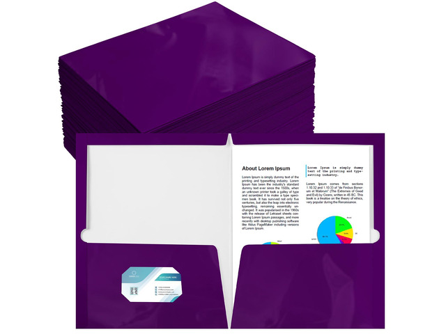 100 Pack Glossy 2 Pocket Folders Bulk, Letter Size,Purple Back to School Ready: Laminated Paper Holds up to 50 Sheets Each for Classroom Handouts,...