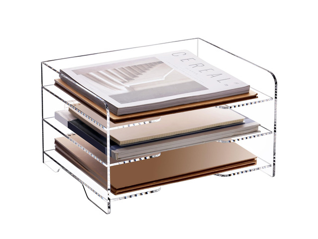 Acrylic Paper Organizer Letter Tray, 3 Tier Enlarged File Holder Clear Desk Organizer for Office Supplies, Versatile Paper Sorter Desk Shelf for...