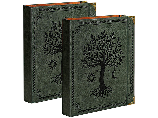 2 Pack PU Leather D Ring Binder, 1.5 Inch Green Tree Fits 8.5x11 letter paper, holds 400 sheets, inner pockets, loose leaf organizer