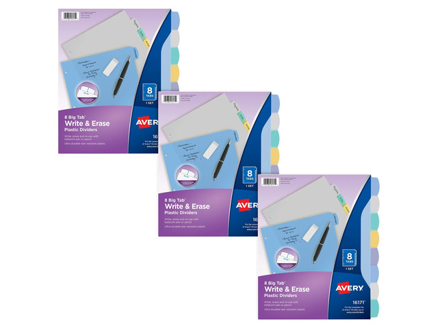 Write & Erase Plastic Dividers, 8-Tab, Multicolor, 3 Sets For Organizing Reports and Presentations, Reusable Write-On Tabs, Big Tab Wider...