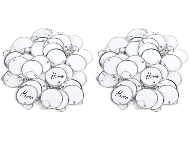 50 Pcs Key Tags 1.5 Inch Round Key Chain Tags Writable White Paper Labels with Metal Edges and Split Rings Sturdy Lightweight Key Item Identifiers...