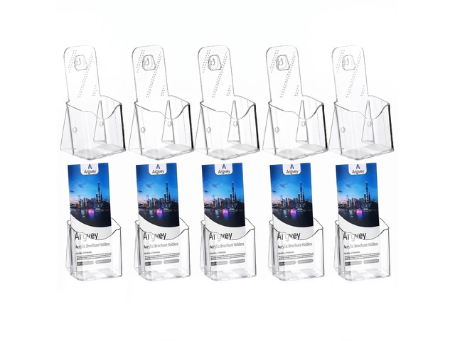 Clear 4x9 Trifold Brochure Holder, Acrylic Rack Card Holder Stand, 10 Pack Plastic Pamphlet Holder Display Stand for 4-Inch Flyers, Booklets, and...