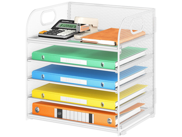5 Tray Paper Organizer Letter Tray with Handle - Mesh Desk File Organizer, Paper Sorter Organizer for Office, Home or School File Folder Holder -...