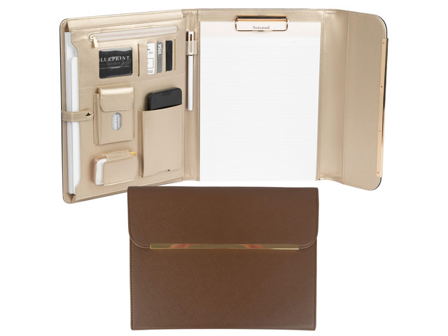 Brown Vegan Leather Binder for Women Magnetic Closure Business Leather Portfolio Organizer with Gold Trim Professional Padfolio for Meetings...