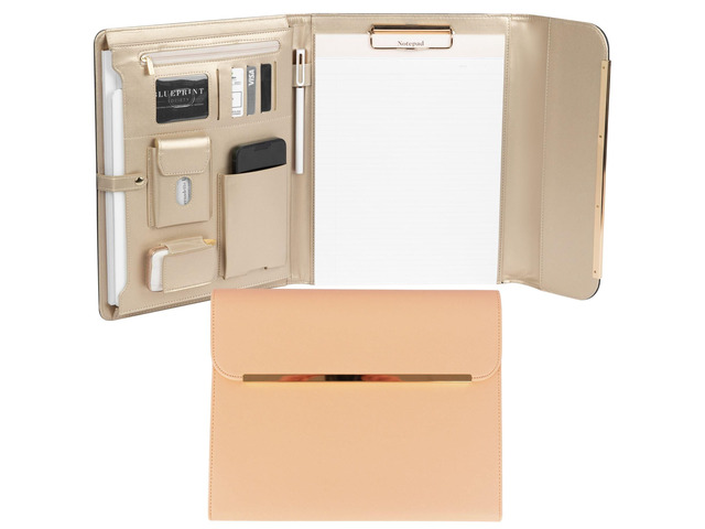 Peach Beige Vegan Leather Padfolio Professional Portfolio Binder with Magnetic Closure and Gold Trim 8.5 x 11 Business Organizer Case for Women