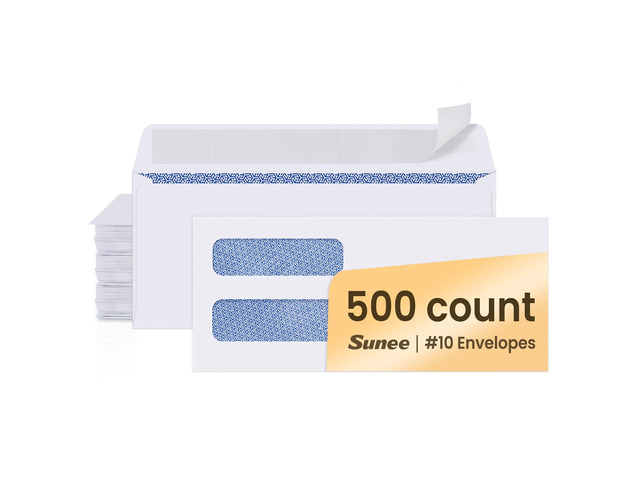 Envelopes Self Seal #10 Double Window Envelopes 500 Pack, Security Tint, Self Seal Closure, Fits Standard Business Checks, 4-1/8 x 9-1/2 Letter...