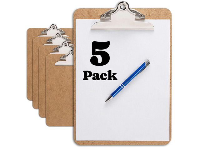 Letter Size Clipboard with Butterfly Clip (Pack of 5) - 9'' x 12.5'' Large Wood Clipboards for Classroom, Clipboards for Kids Hardboard for,...