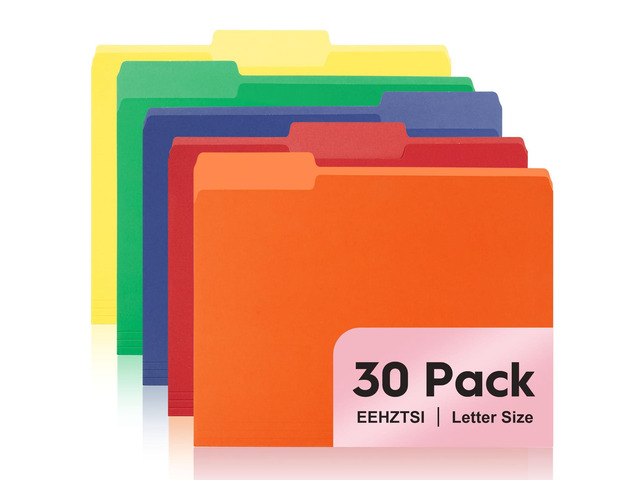 30-Pack Color File Folders, 1/3 Cut Tab, Assorted 5 Colors Letter Size Manilla Folder for School/Office/Classroom