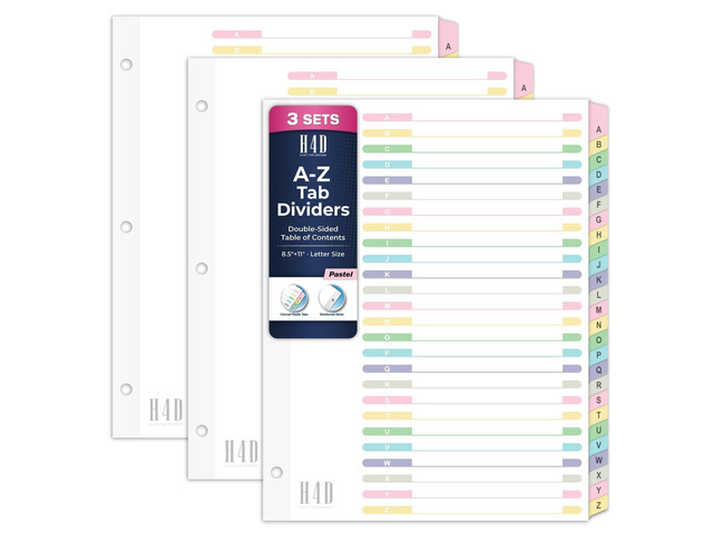 Alphabet Binder Dividers for 3-Ring Binder, A-Z Tabs, Pastel, 3 Sets Customizable Table of Contents, Multicolor Tabs, Reinforced Holes, Letter...