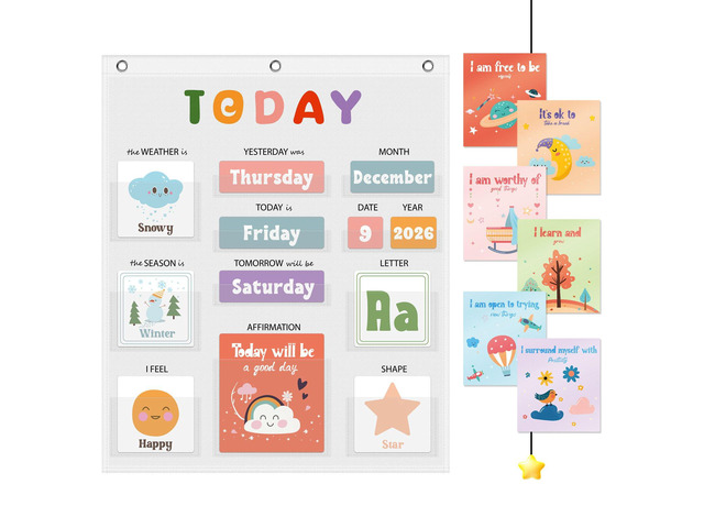 Daily Morning Board,Circle Time Calendar,Classroom Supplies, Interactive Learning Chart for Preschool & Kindergarten, Includes Weather, Feelings,...