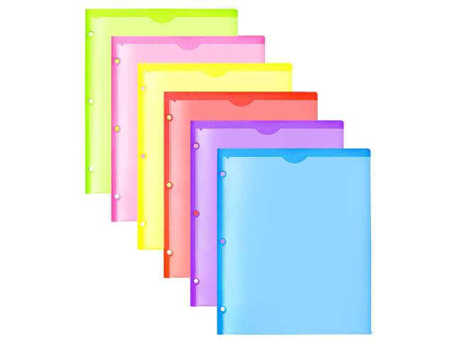 Heavy Duty Plastic Folders with Clear Front Pockets - 6 Pack, Extra Thick Folders with Pockets and Holes for Binders, with Card Slot for Letter...