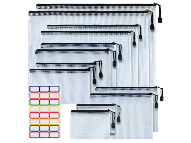 12PCS Mesh Zipper Pouch Bags: Black Clear Zipper Pouches for Classroom 6 Size Plastic Board Game Organizer and Storage, Multisize Clear Zipper Bags...