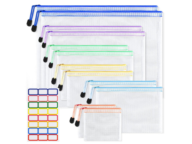12PCS Mesh Zipper Pouch Bags: 6 Size Clear Zipper Pouches for Classroom 6 Colors Plastic Board Game Organizer and Storage, Multisize Clear Zipper...
