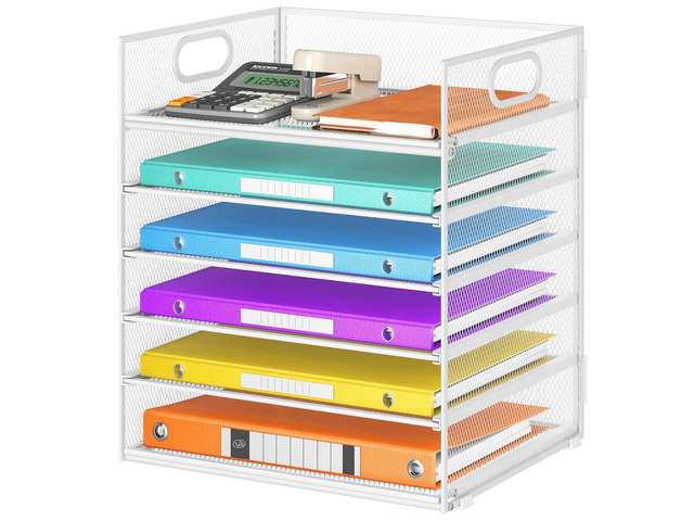 6 Tray Paper Organizer Letter Tray with Handle - Mesh Desk File Organizer, Paper Sorter Organizer for Office, Home or School File Folder Holder -...