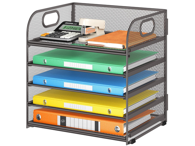 5 Tray Desk File Organizer, Mesh Paper Sorter Letter Tray Organizer with Handle, Desktop File Organizer and Storage for Letter/A4 Office File...
