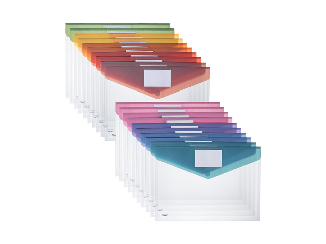 Clear Plastic Envelopes File Folders, 20 Pack, A4, Letter Size Colorful Flaps, Clear Folders for Documents Plastic Poly Envelopes with Label for...