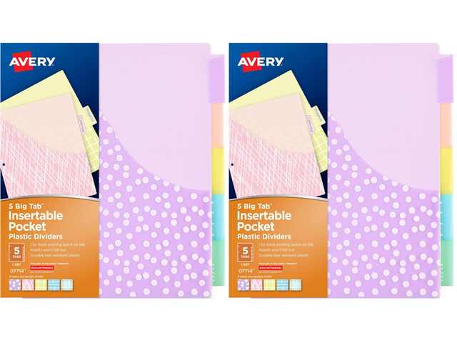 Dividers for 3 Ring Binders, 5 Tab Binder Dividers, Plastic Binder Dividers with Pockets, Insertable Big Tabs, Pastel Classic Designs, Works with...