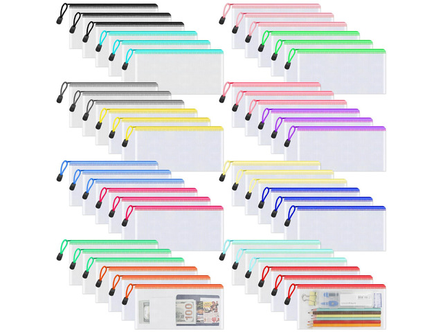 48 Pack A6 Mesh Zipper Pouch Classroom Supplies for Teachers 16 Colors (3 Per Color), Waterproof PVC Pencil Bags for Teachers, Classroom Supplies,...