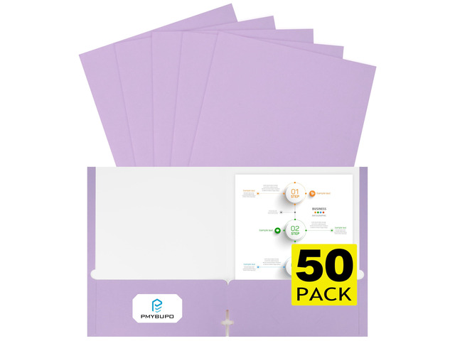 50 Pack Purple Folders with Pockets,Heavy Duty Paper Colored File Folders,2 Pocket Folders,Back to School Supplies