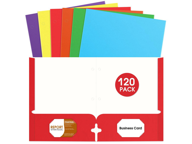 120 Pack Folders with Pockets, 2 Pocket Folder Bulk, Letter Size for School Assorted Colors, 3 Hole Punched with Business Card Slot, 100 Sheets...