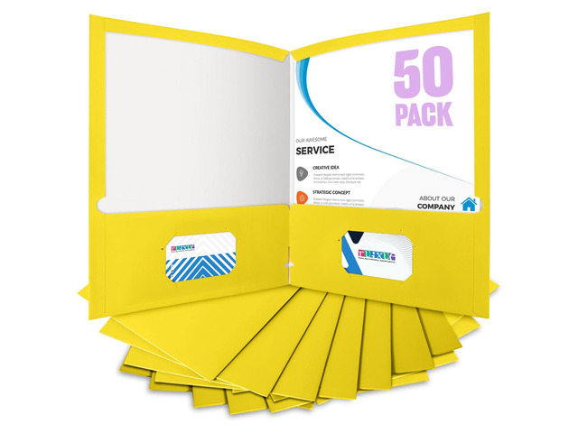 50 Packs Yellow Folders,Paper Folder Surface with Waterproofing,Letter Size,Holds 100 Plus Sheets,for School,Office,Business. (50, Yellow)
