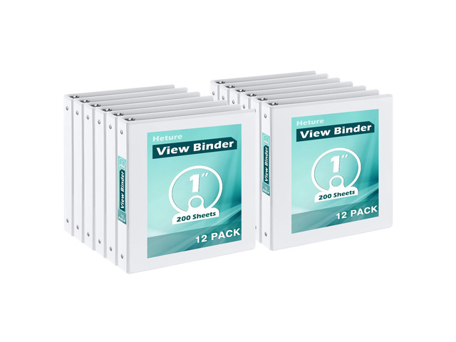 1 Inch 3 Ring Binders 12 Pack, PVC-Free Clear View Binder with 2 Interior Pockets, Round Ring Holds 200 Sheets of 8.5' x 11' Paper for School,...
