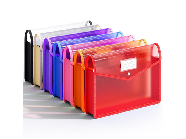 7 Pack Plastic Expanding File Folder, Fit Legal/B4 Size, 7 Colors Transparent envelopes with Snap Closure, No Dividers, Large Capacity, File...