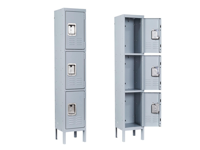 Metal Storage Locker, 3 Doors Lockable Steel Cabinet Lockers 66'' X 12 X 12 for Employees/School/Gym/Home/Office/Industrial Lockers (Gray)