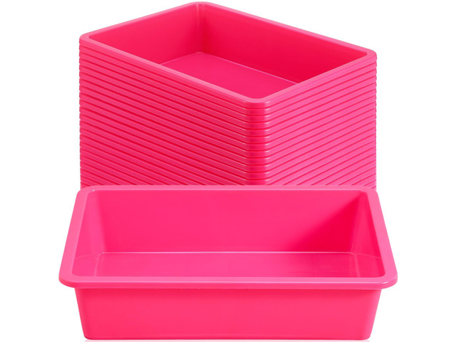 24 Pcs Classroom Paper Tray, Stackable Letter Size Bin, Pink Stackable Plastic Trays, Letter Size, for Turn-in Papers, Teacher Desks, Classroom...