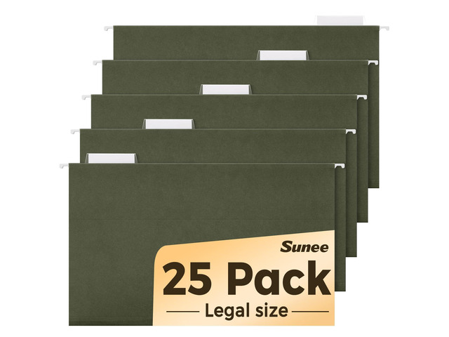 Hanging File Folders Legal Size,25 Pack Reinforced Hang Folders, Adjustable 1/5-Cut Tabs, Designed for Bulky Files, Filing Cabinet, Standard Green