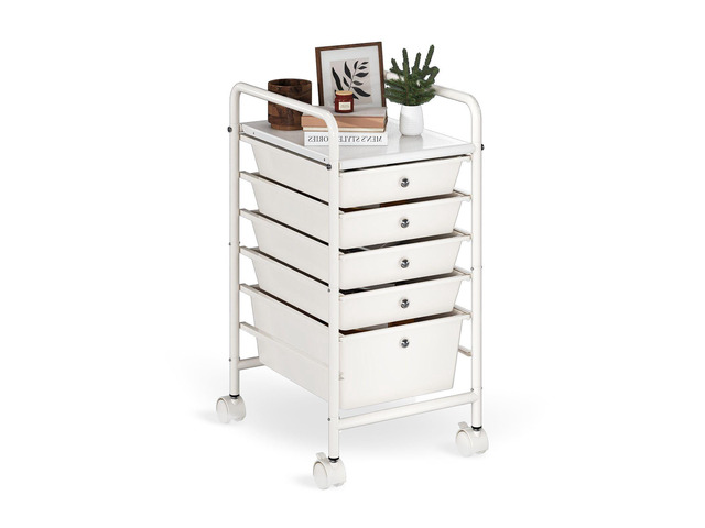 Rolling Storage Cart with Drawers 5-Tier Lock Wheels Office White Utility Cart with 5 Drawers & 2 Lockable Caster, Multipurpose Mobile Drawer Cart...