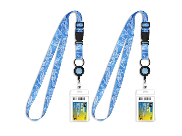 Retractable Cruise Lanyard for Ship Cards, Waterproof Lanyards for Cruise Ship Cards with ID Holder, 2 Pack, Hippocampus