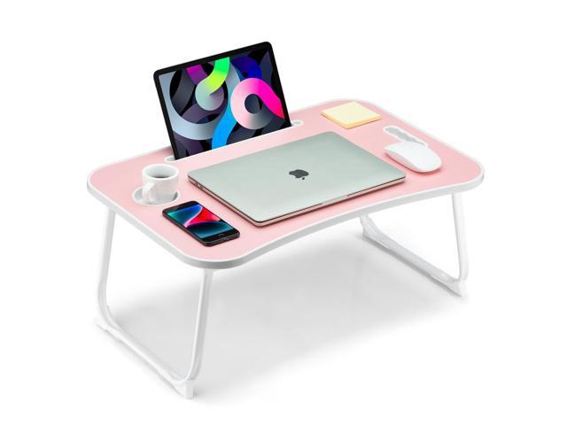 Foldable Lap Desk, Laptop Bed Desk, Portable Lap Table, Laptop Bed Table with Cup Holder & Tablet Slot & Lifting Handle for Working Writing Drawing...