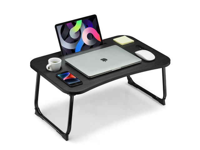 Foldable Lap Desk, Laptop Bed Desk, Portable Lap Table, Laptop Bed Table with Cup Holder & Tablet Slot & Lifting Handle for Working Writing Drawing...