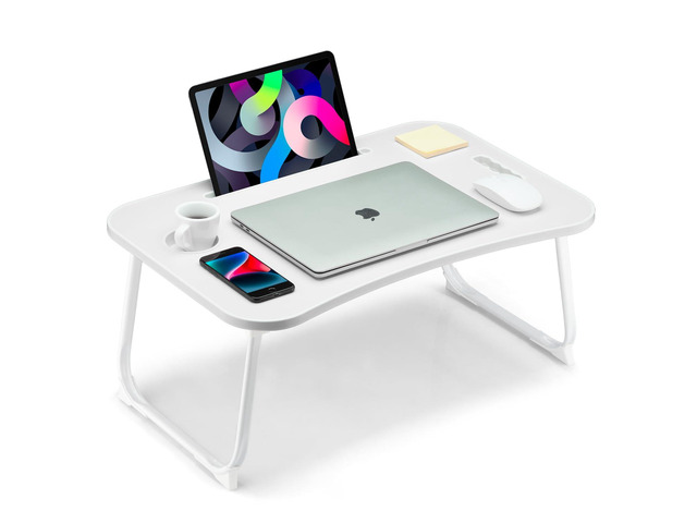 Foldable Lap Desk, Laptop Bed Desk, Portable Lap Table, Laptop Bed Table with Cup Holder & Tablet Slot & Lifting Handle for Working Writing Drawing...