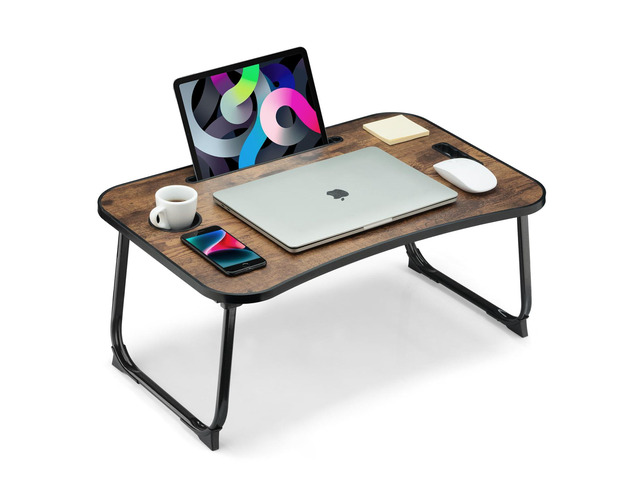 Foldable Lap Desk, Laptop Bed Desk, Portable Lap Table, Laptop Bed Table with Cup Holder & Tablet Slot & Lifting Handle for Working Writing Drawing...