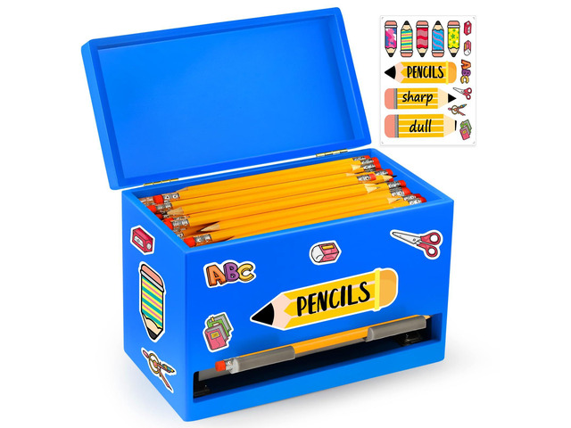 Pencil Dispenser for Classroom, Wooden Desk Pencil Holder, Blue Teacher Must Haves, Classroom Organization, Wooden Dispenser for Pencils or Straws,...